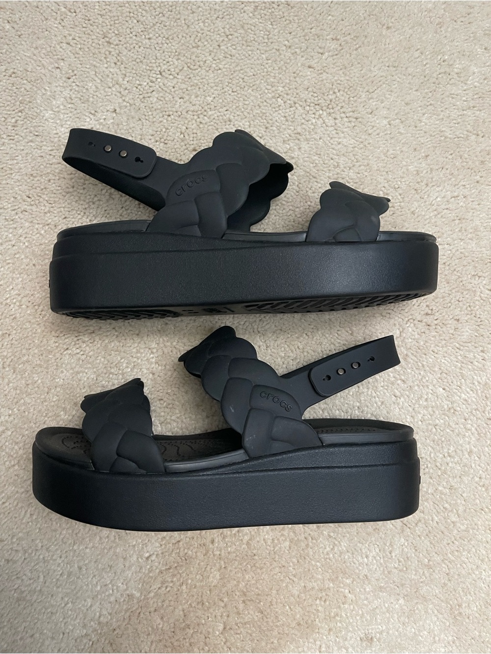CROCS Black Platform Braided-Strap Sandals